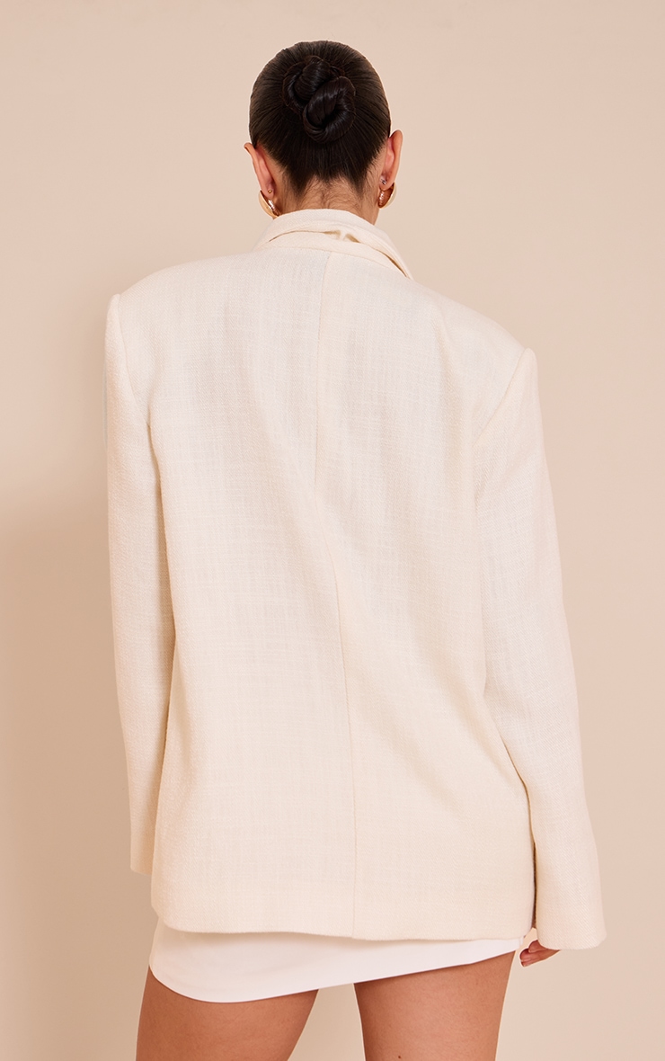 Cream Button Detail Linen Look Boxy Blazer image 2