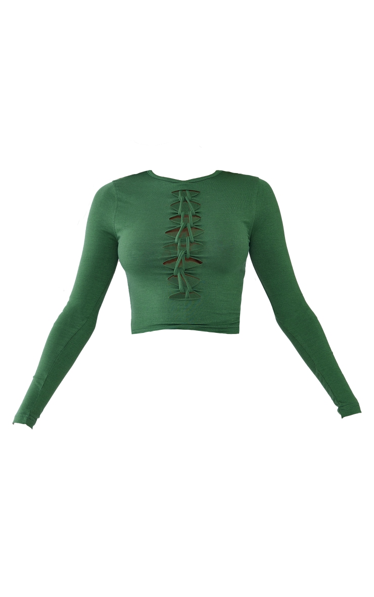 Crop top en jersey vert fendu et à noeuds devant image 5