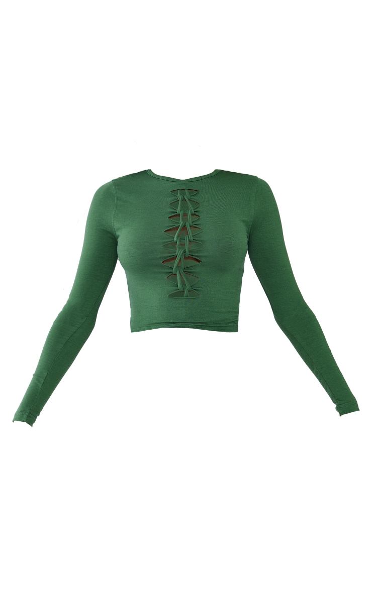 Washed Green Jersey Slit Knot Front Crop Top image 5