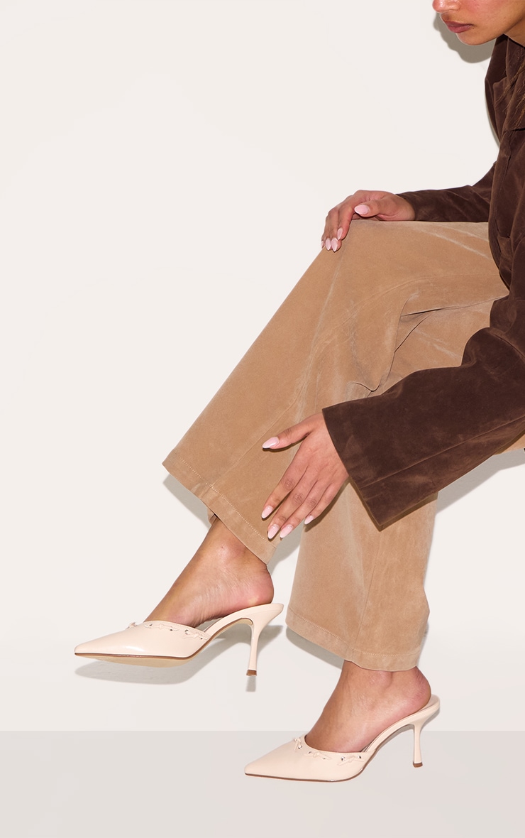 Cream Pu Point Toe Bow Mid Stiletto Heeled Court Mules image 5