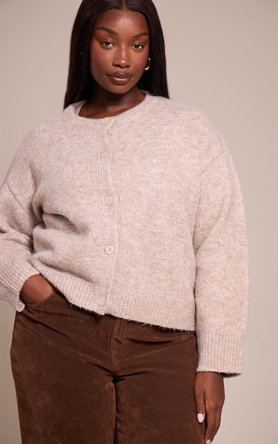 Plus Cardigan oversize brossé taupe à col rond