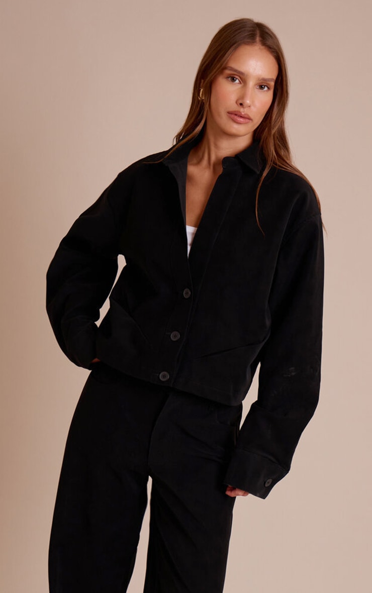 Black Washed Faux Leather Plunge Jacket image 1