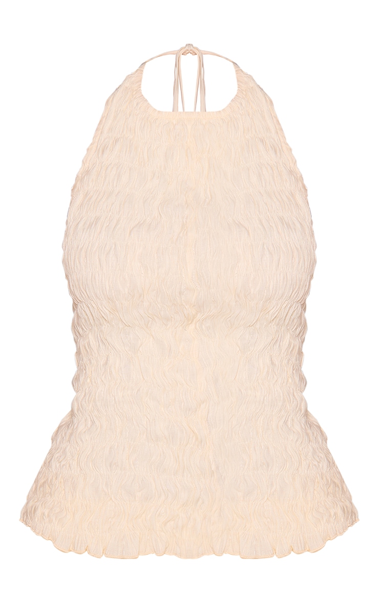 Cream Bubble Shirred Halterneck Top image 5