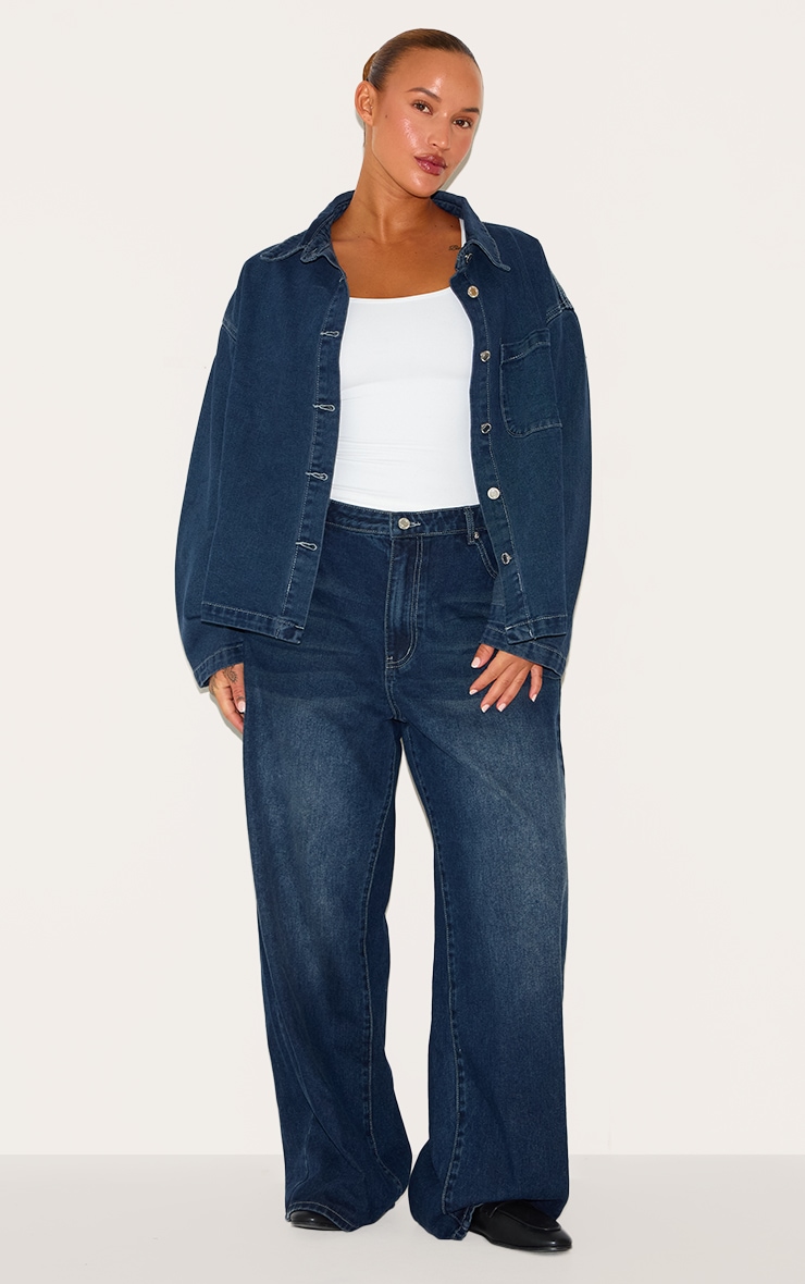 Plus Indigo Long Sleeve Boxy Denim Shirt image 3