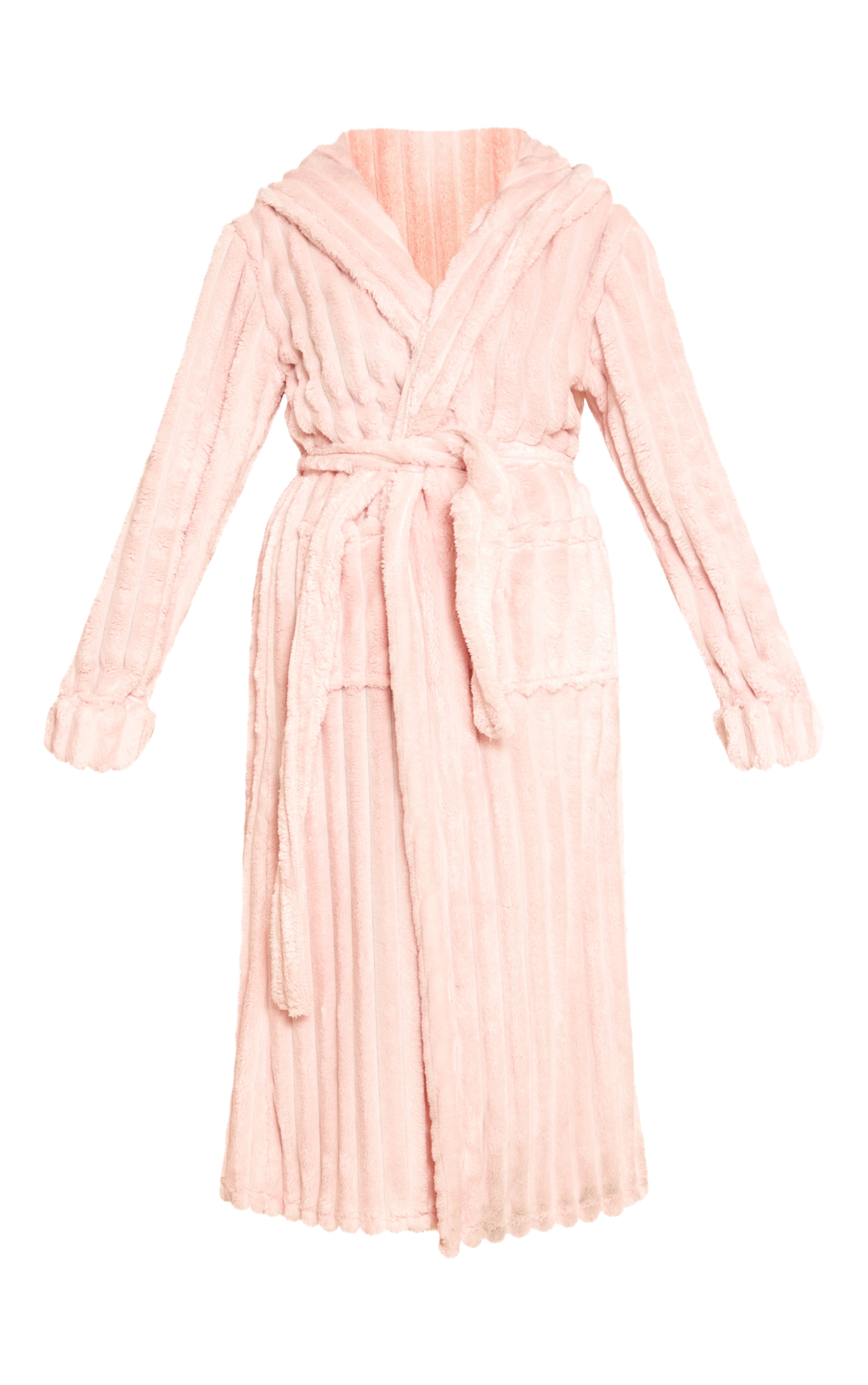Pink Fleece Piping Detail Hooded Dressing Gown Lingerie