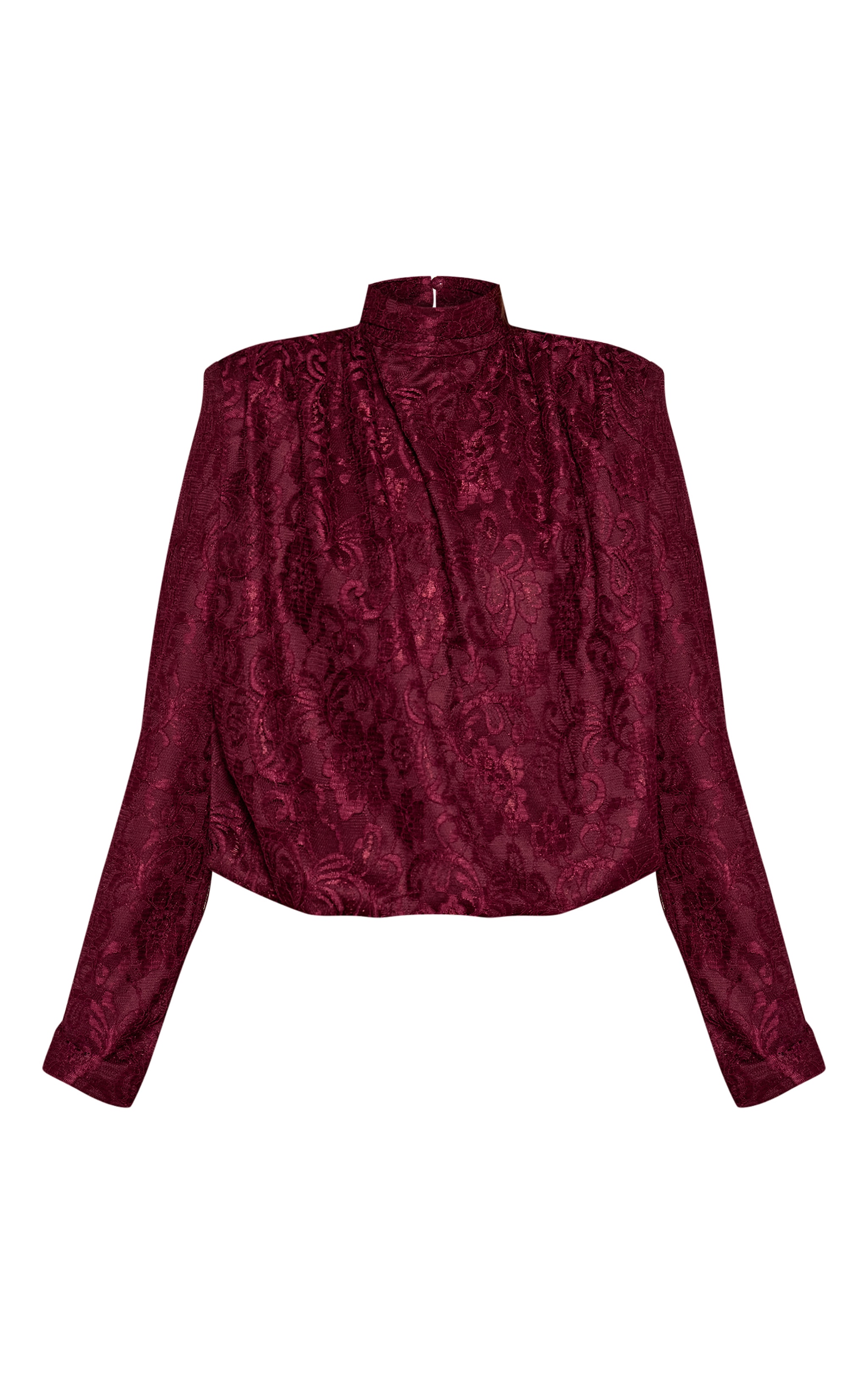 Wine Lace Shoulder Pad Draped Top image 5