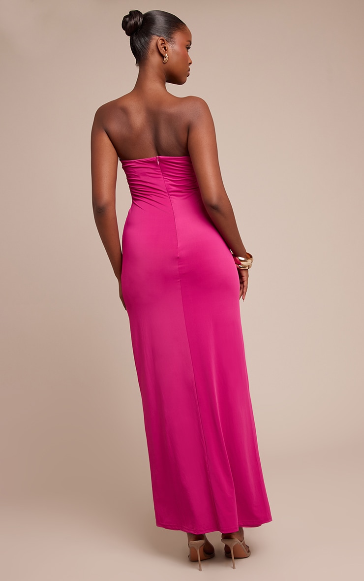 Fuschia Soft Touch Bandeau V Bar Detail Maxi Dress image 2