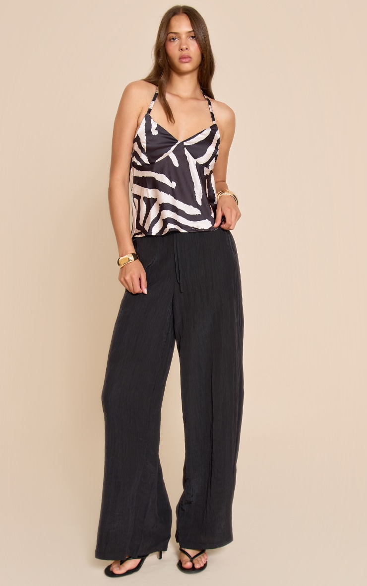 Black Zebra Print Satin Halter Neck Top image 3
