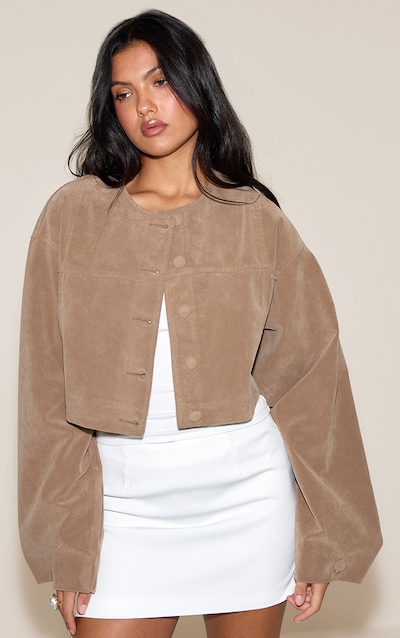 Veste courte en suédine beige à manches froncées