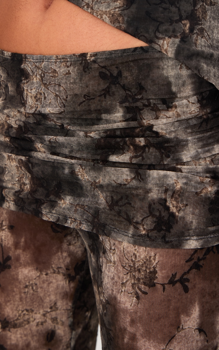 Charcoal Devore Mesh Foldover Slim Flare Trousers image 4