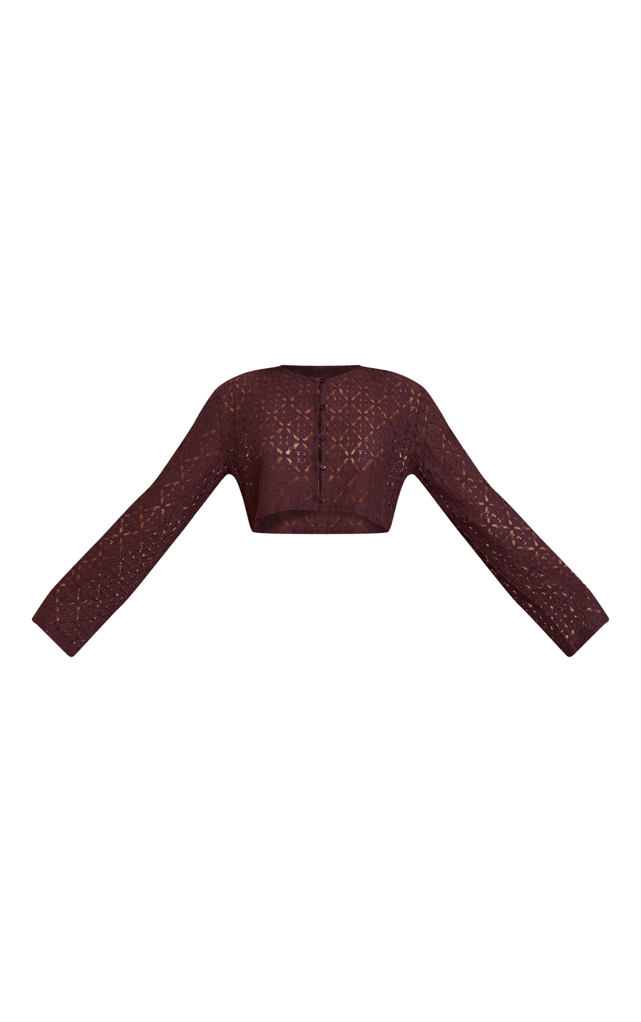 Brown Lace Button Detail Crop Top image 5