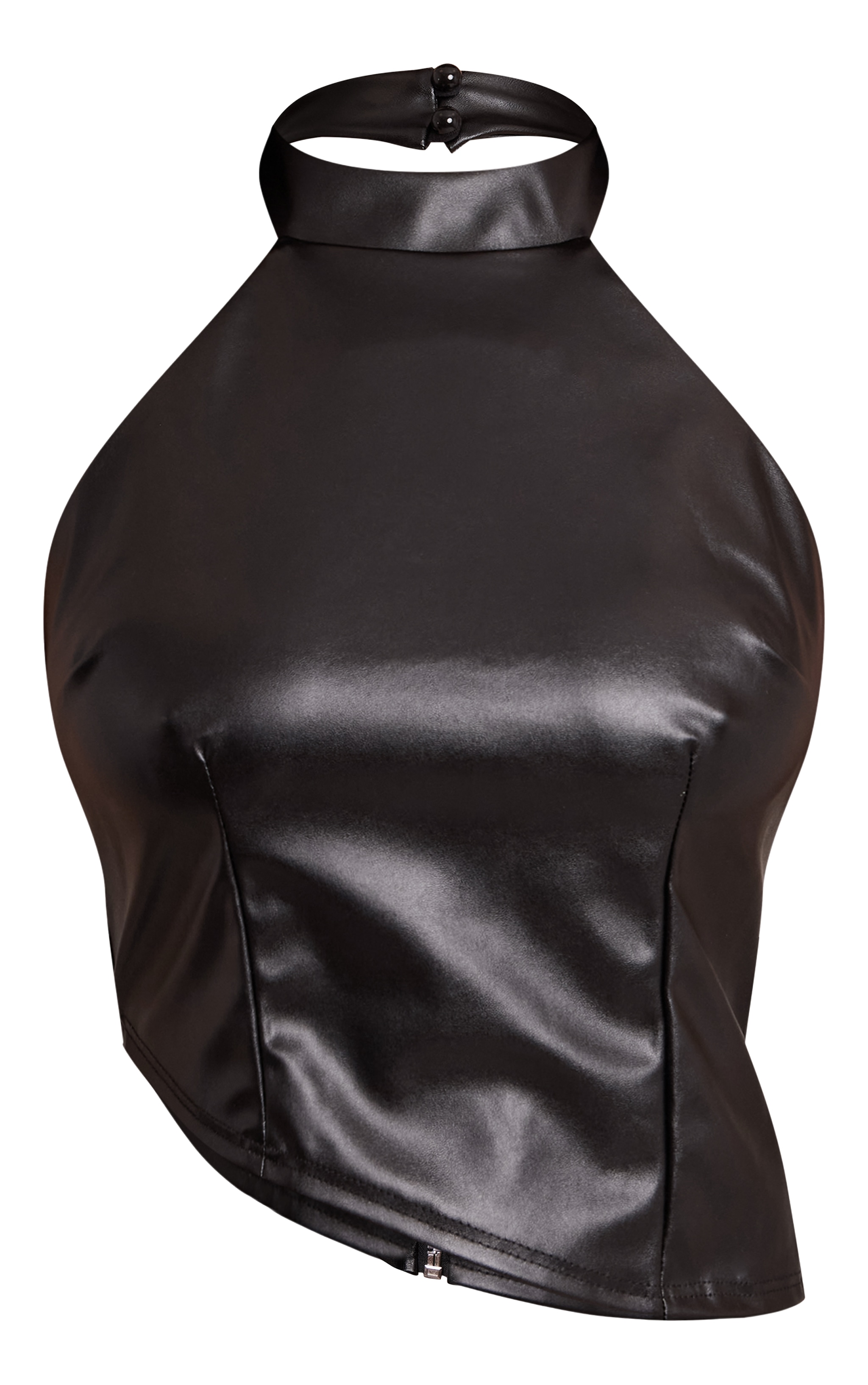 Petite Black Faux Leather Asymmetric Halterneck Top image 5