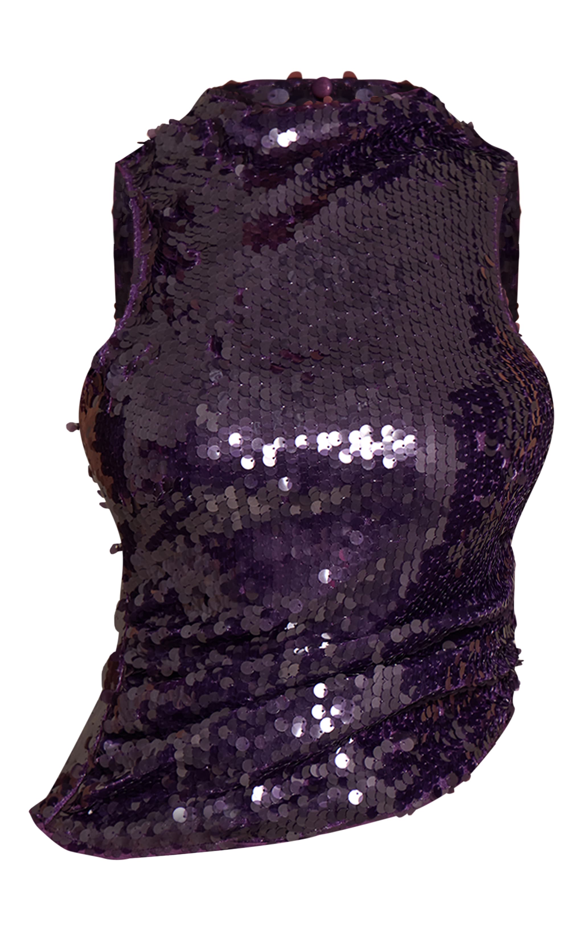 Purple Sequin Ruched Asymmetric Top  image 5