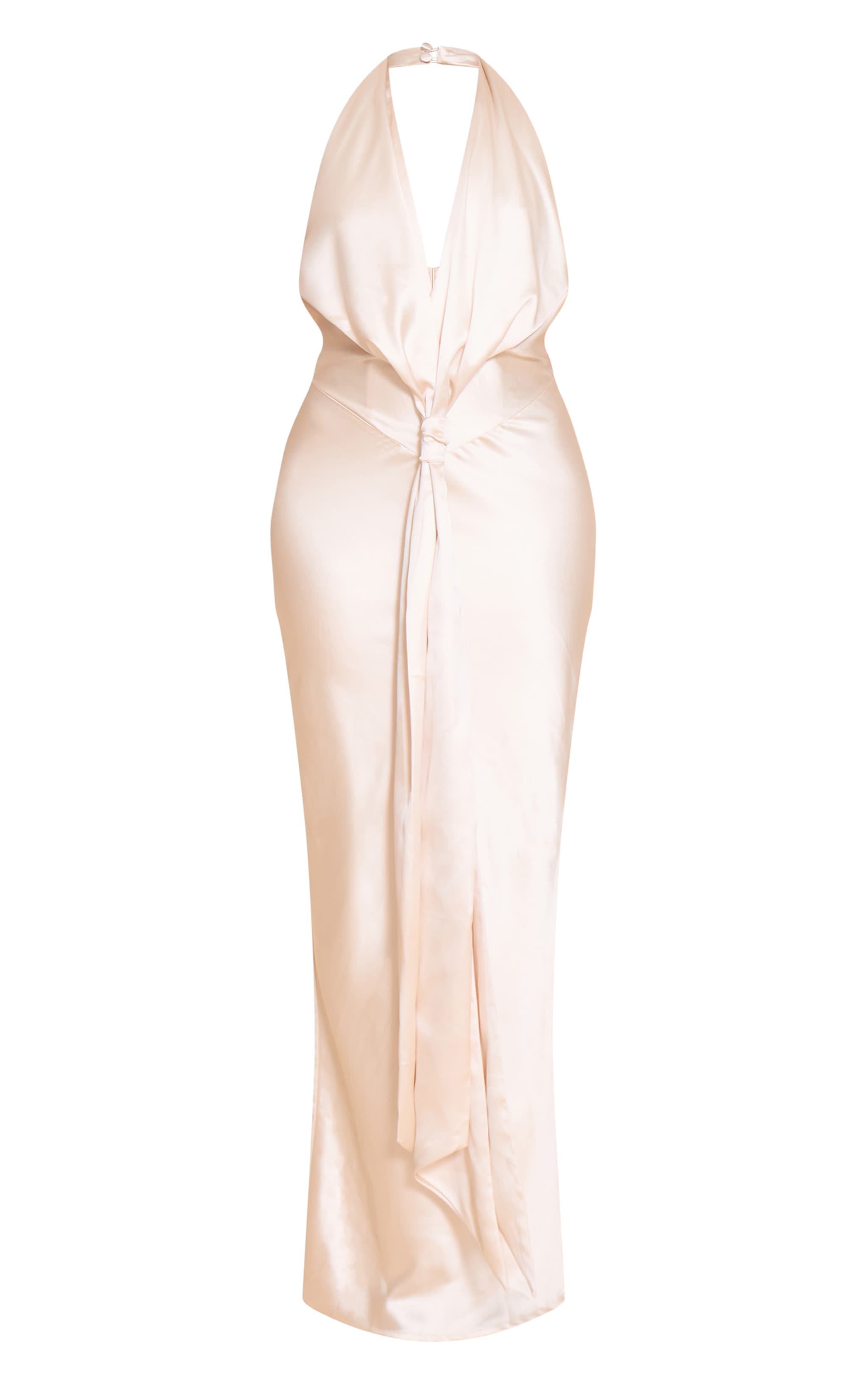 Cream Satin Knot Detail Maxi Dress image 5