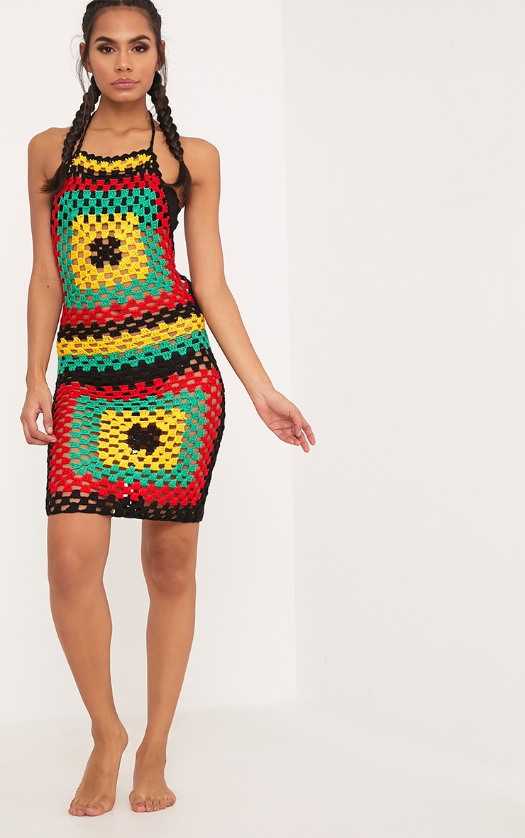 Fantasia Multi Super Bright Crochet Mini Dress PrettyLittleThing USA