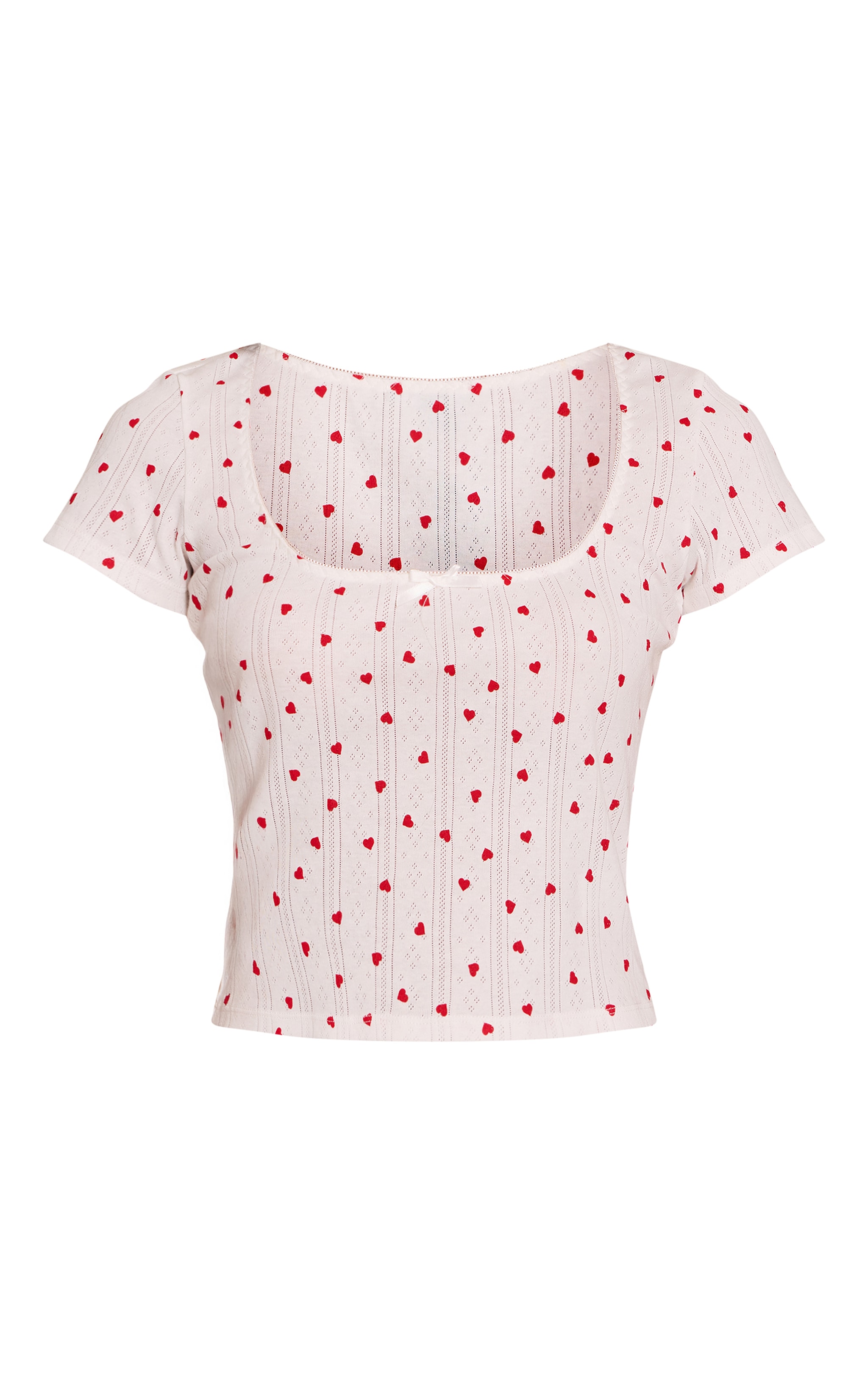 Red Heart Print Pointelle Short Sleeve Pyjama Top image 5