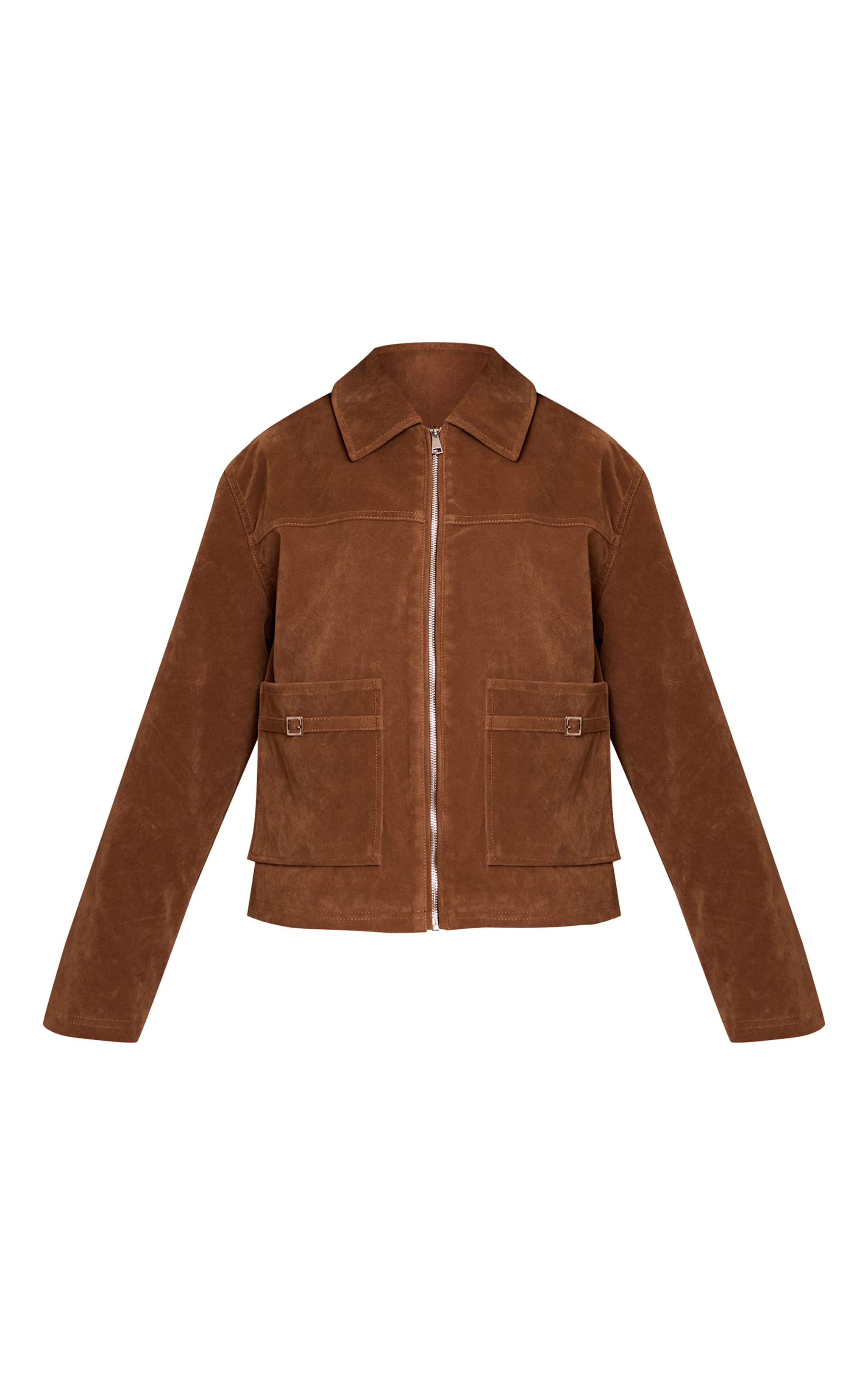 Tan Pocket Trim Faux Suede Jacket image 5