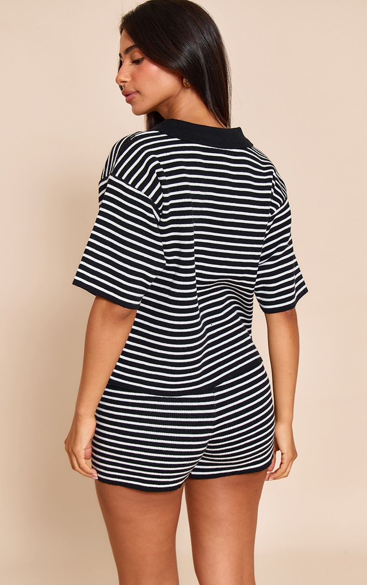 Petite Black Stripe Knitted Fitted Shorts image 3