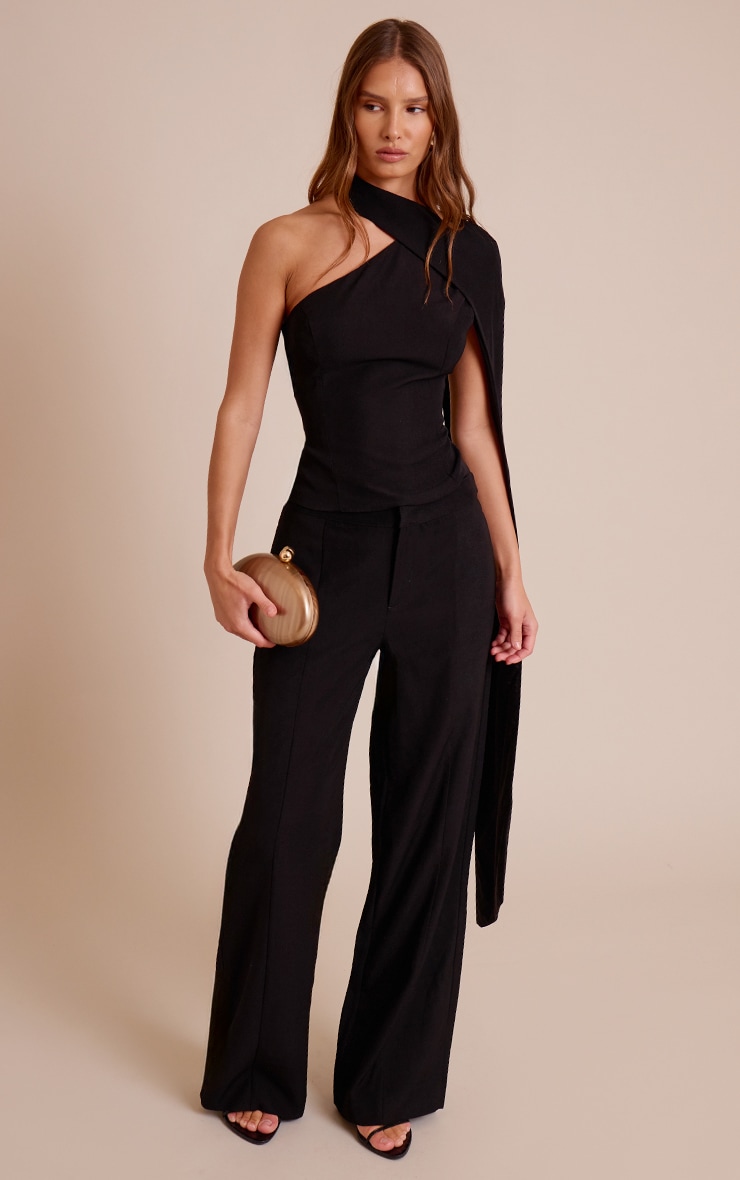 Black Tailored Woven Seam Detail Pants image 1