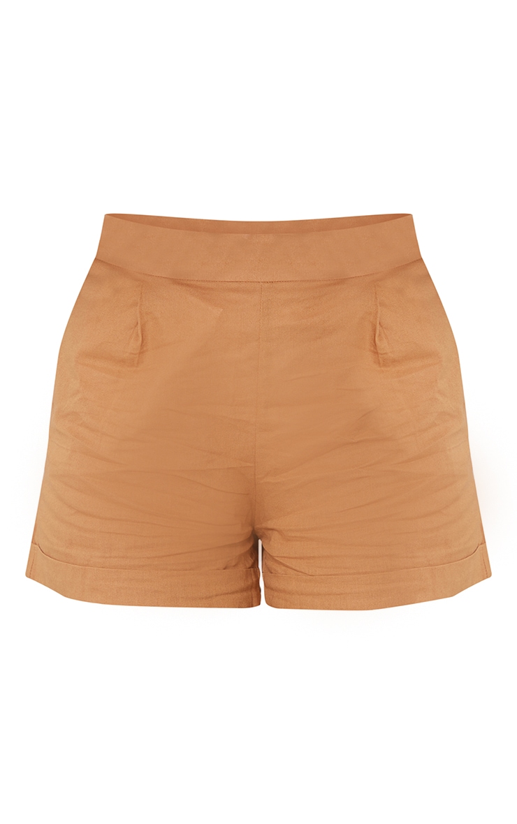 Mocha Linen Feel Turn Up Hem Shorts image 6
