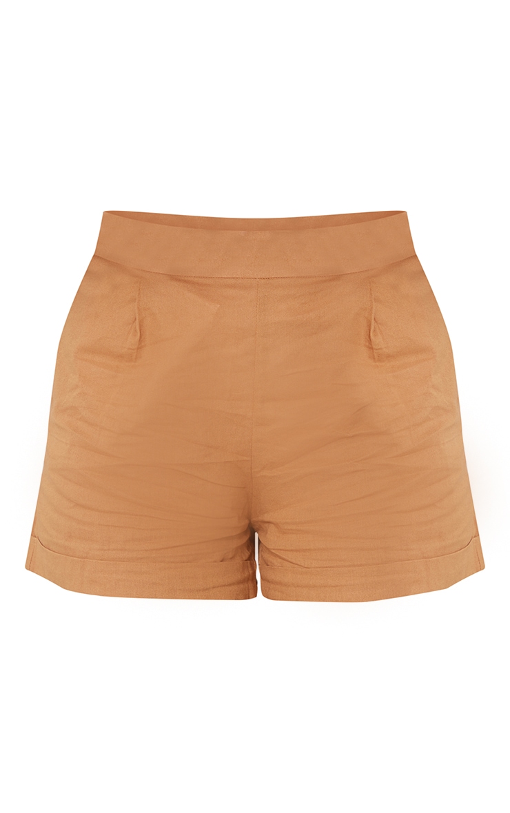 Mocha Linen Feel Turn Up Hem Shorts image 4