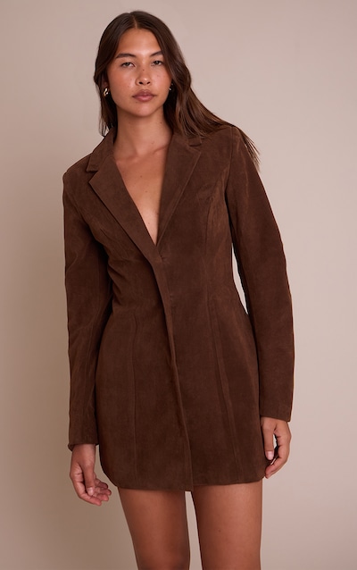 Brown Croc Faux Suede Blazer Dress