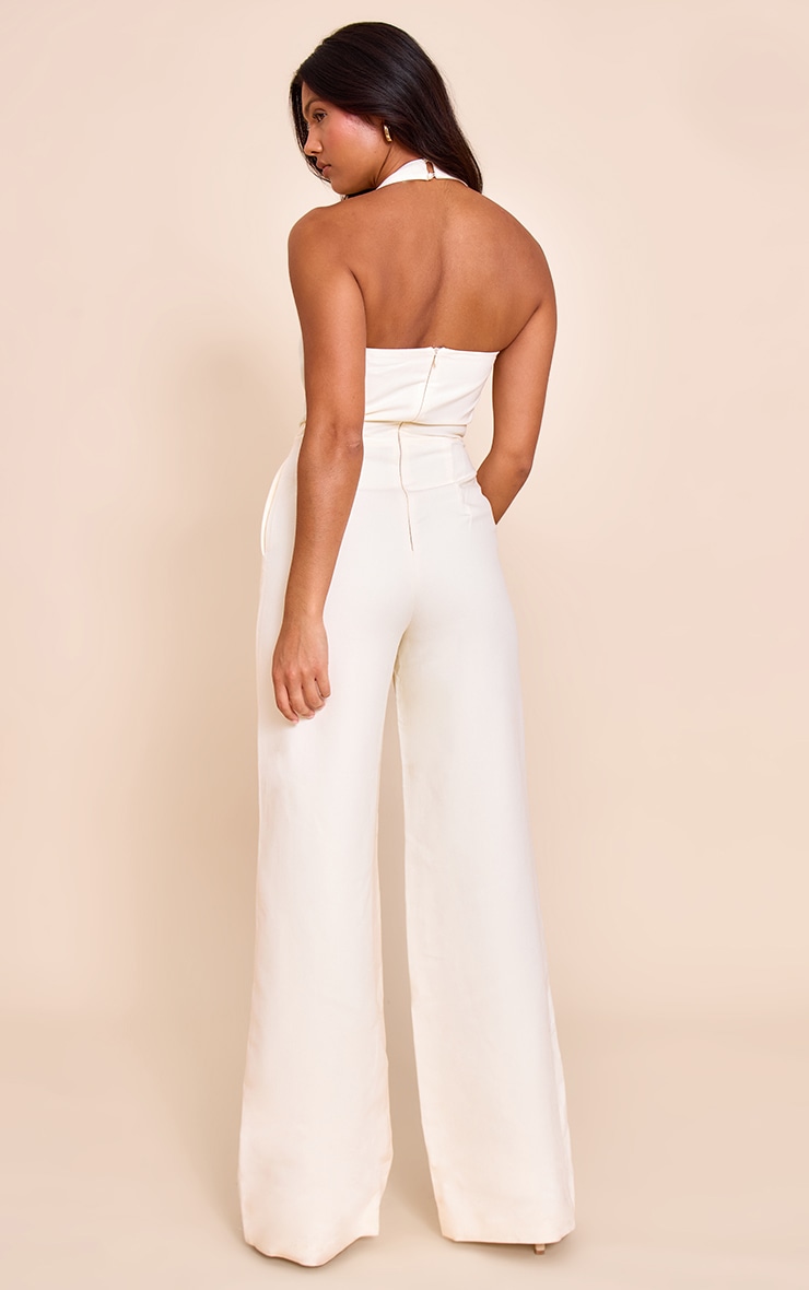 Butter Yellow Premium Woven Halter Neck Wide Leg Jumpsuit image 2