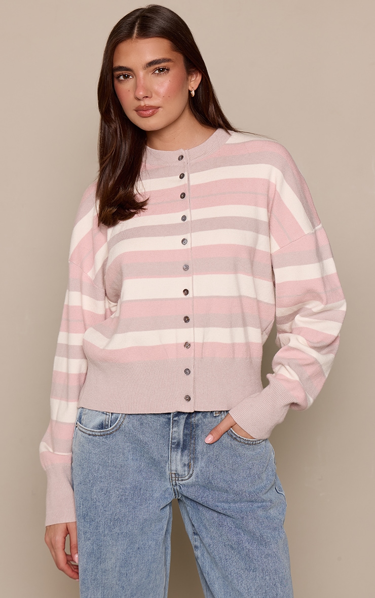 Pink Stripe Compact Knitted Cardigan