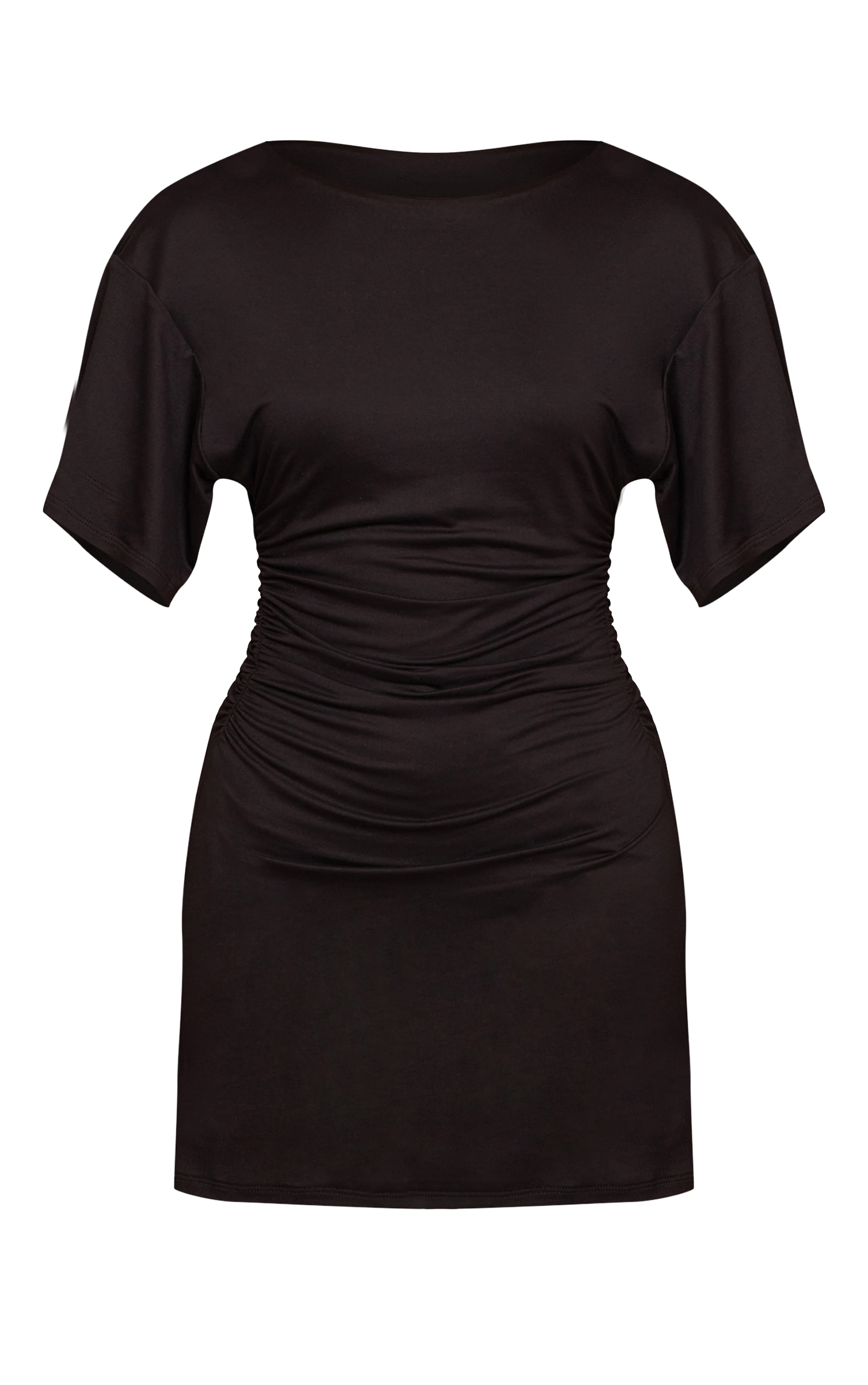 Black Jersey Cinched Waist Mini Dress image 5