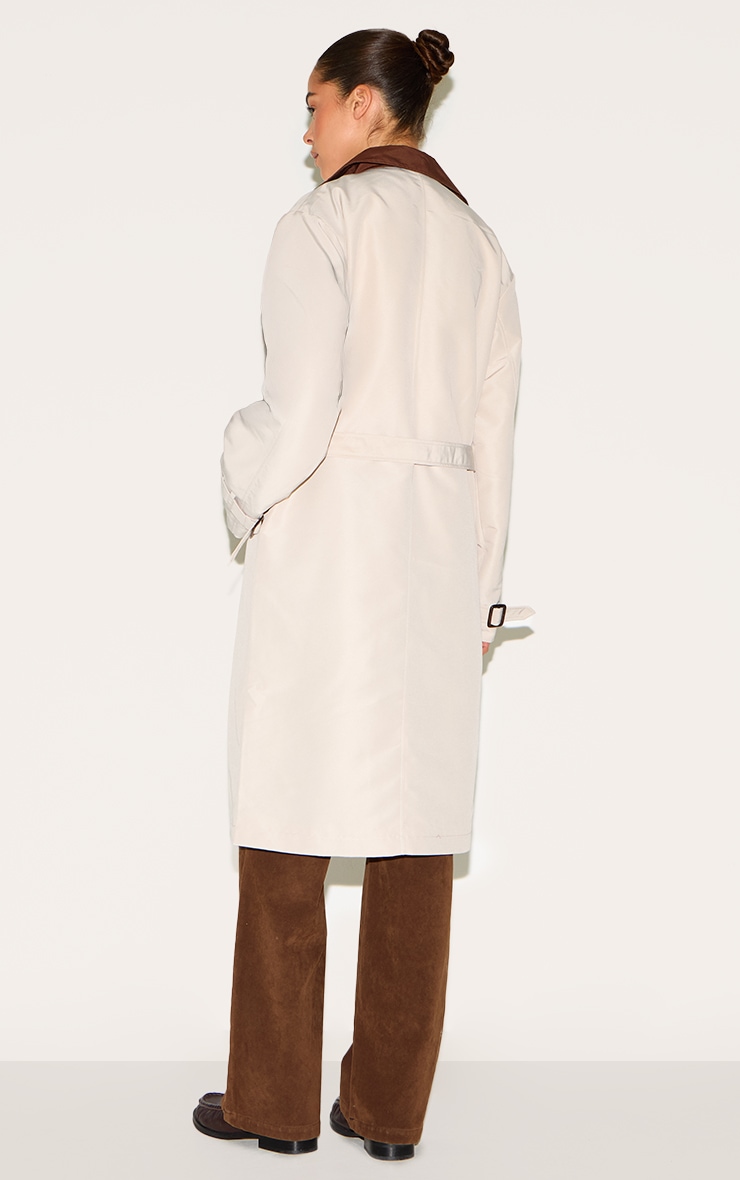 Beige Contrast Collar Trench image 2