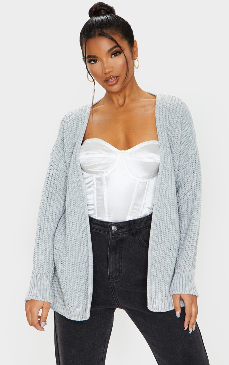 Cardigan ample à grosse maille grise