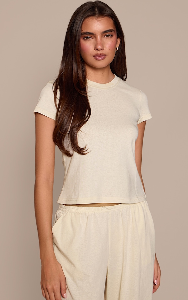 Cream Soft Textured Relaxed Short Sleeve T-Shirt