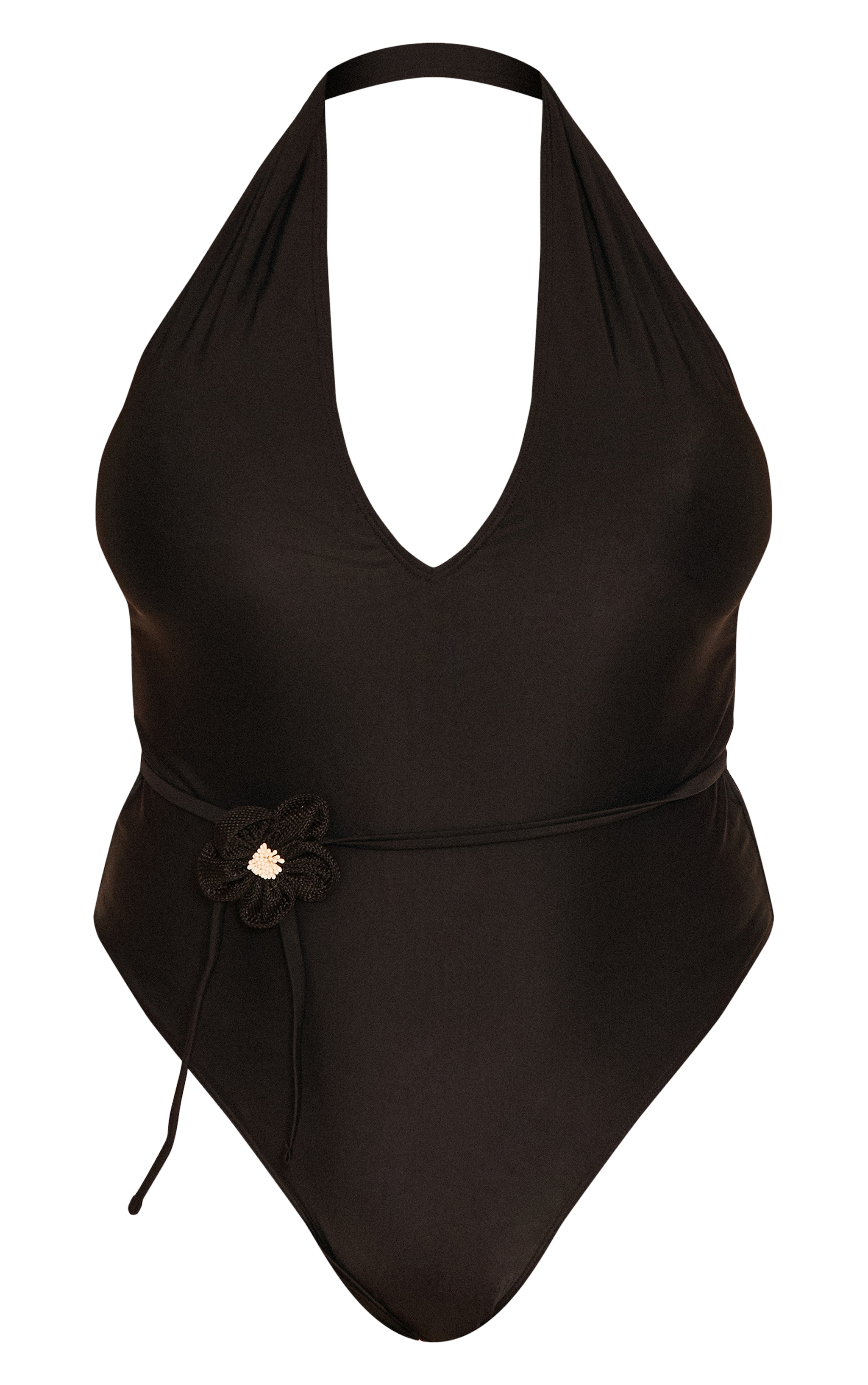 Plus Black Halter Neck Plunge Belted Swimsuit image 5
