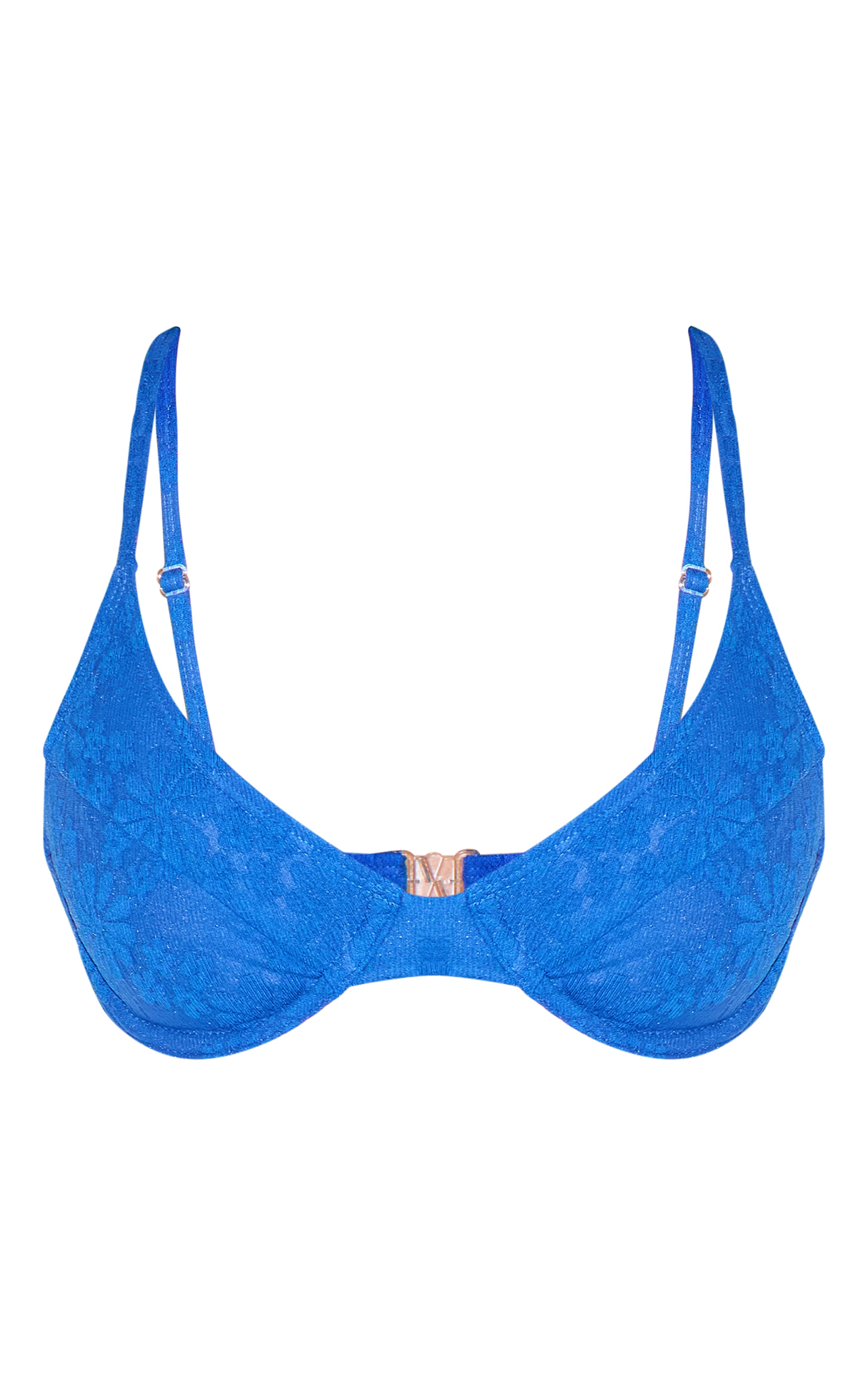 Blue Textured Floral Underwired Bikini Top image 5