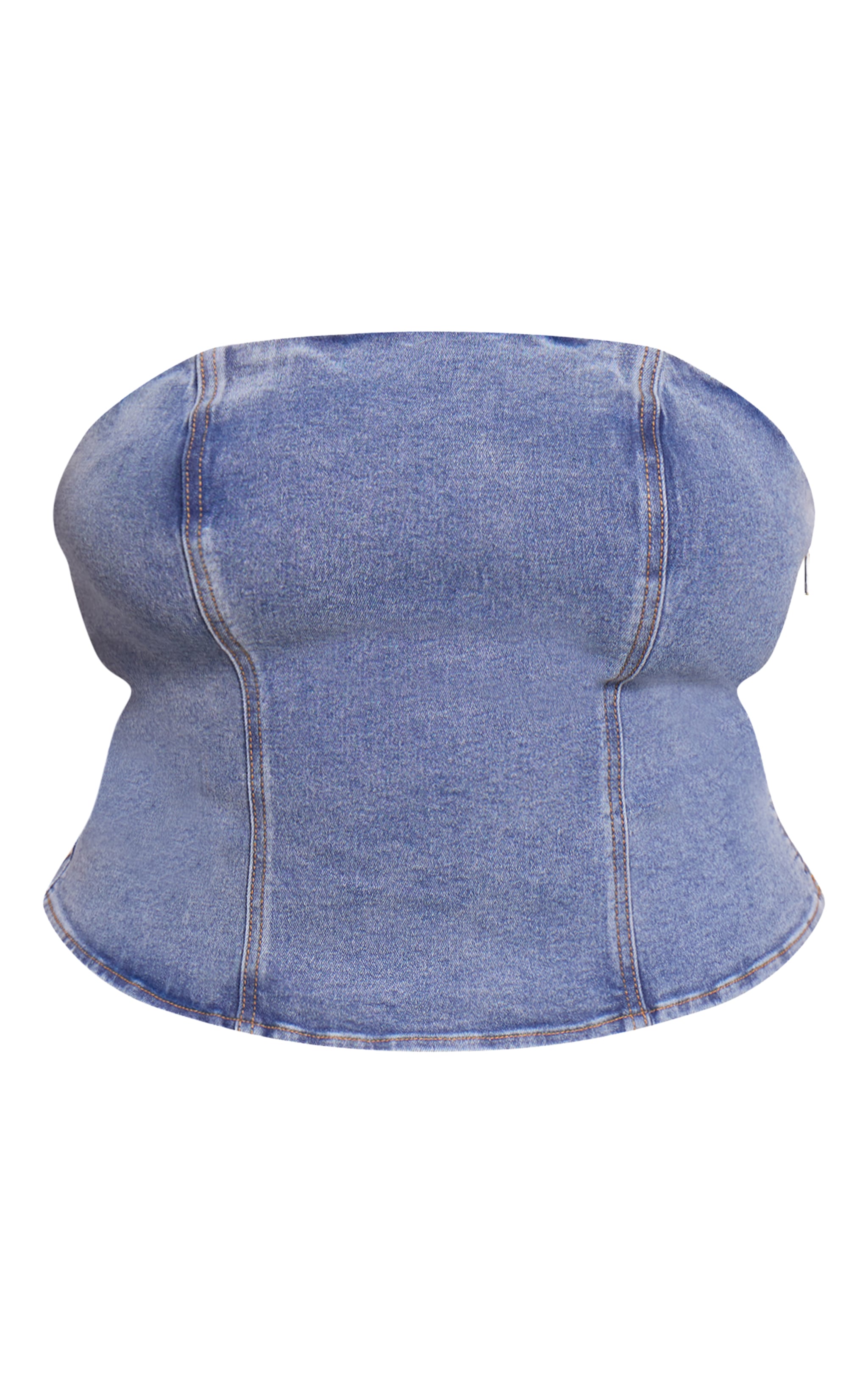 Plus Mid Blue Wash Adjustable Elasticated Bandeau Corset Top image 5