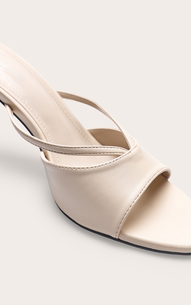 Mules rondes en PU crème à talon moyen et bride découpée image 5