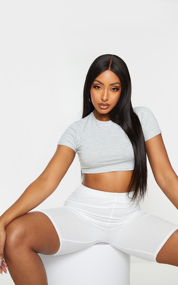 Essential Grey Marl Roll Sleeve Crop T Shirt