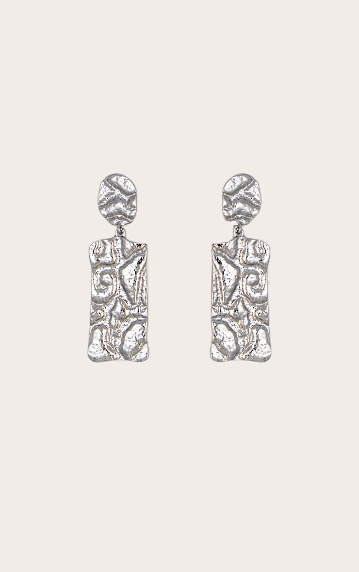Silver Hammered Drape Earrings image 2