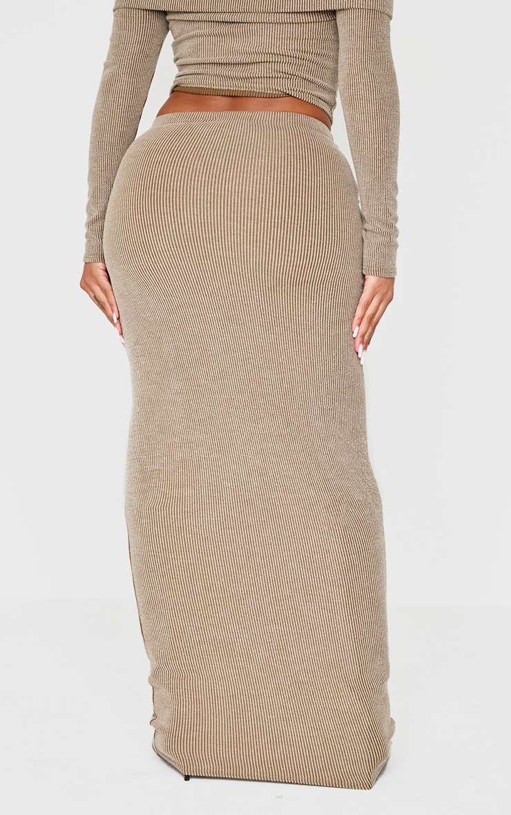 Shape Khaki Rib Wrap Front Maxi Skirt image 3