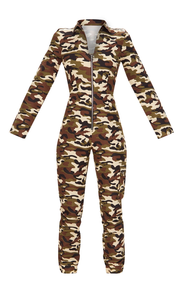 Camo Zip Through Utility Jumpsuit Jumpers PrettyLittleThing