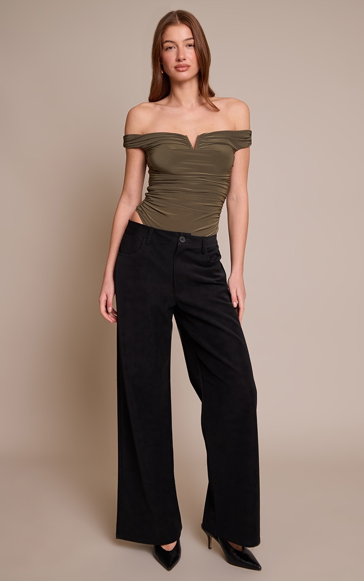 Khaki Double Layer Slinky Extreme Ruch Detail Bodysuit image 3