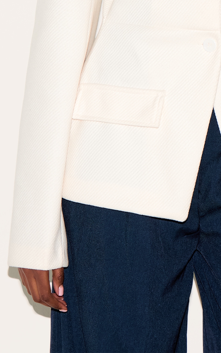 Cream Button Up Longline Collarless Blazer image 4
