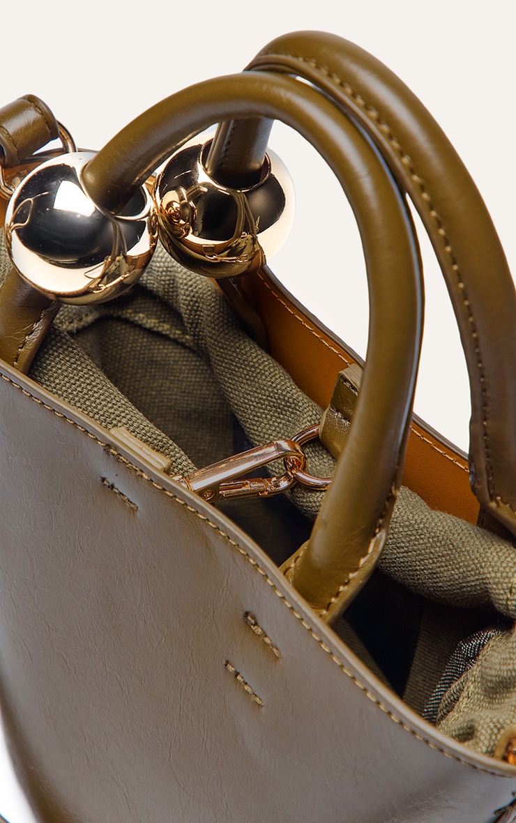 Olive Bead Handle Bucket Cross Body Bag image 5