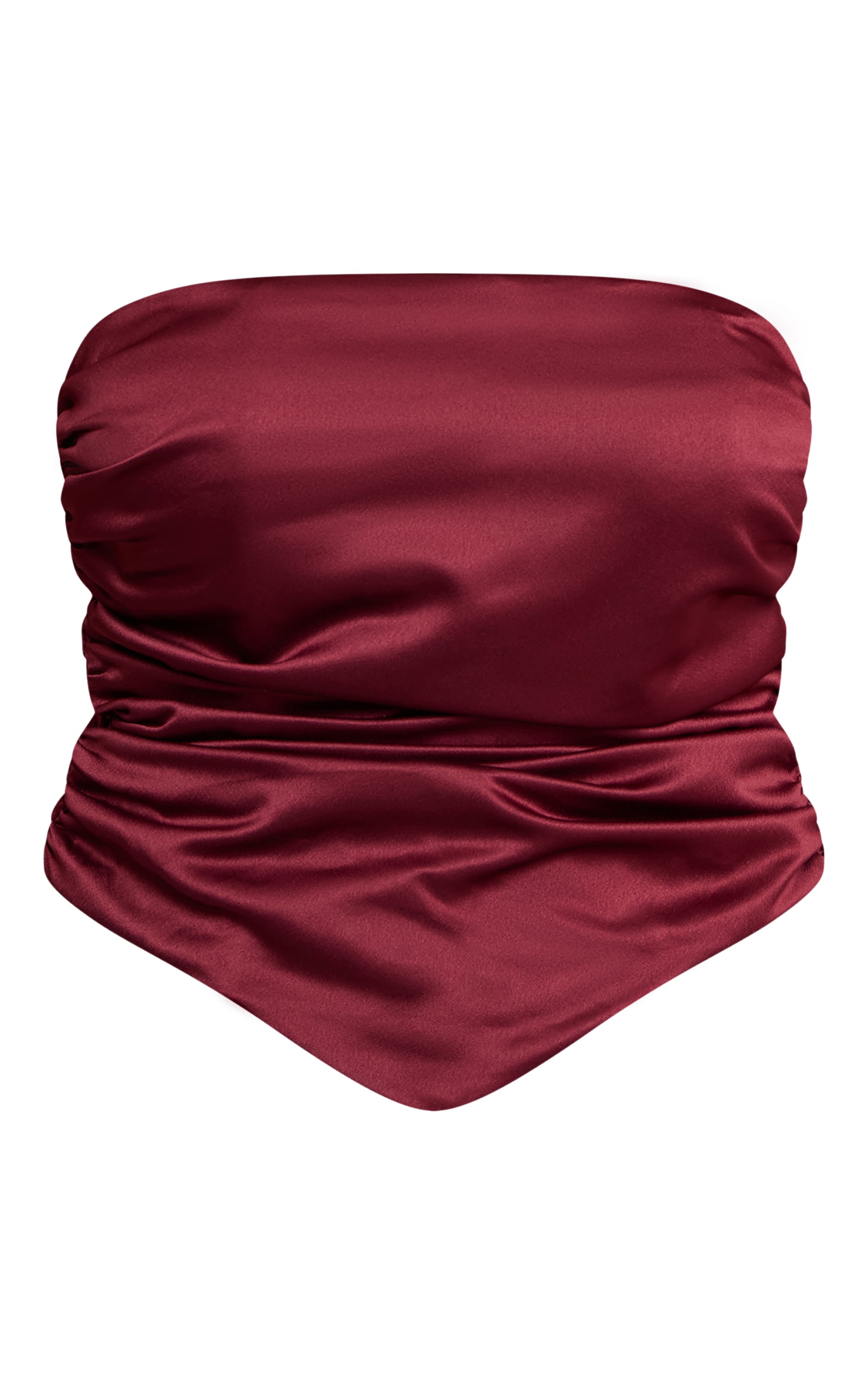 Shape Wine Satin Ruched Bandeau Top image 5