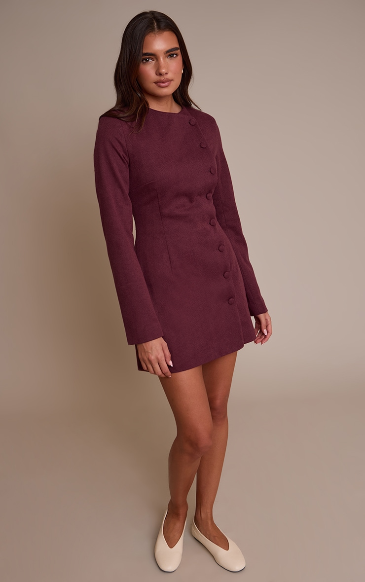 Burgundy Boucle Button Down Blazer Dress image 3