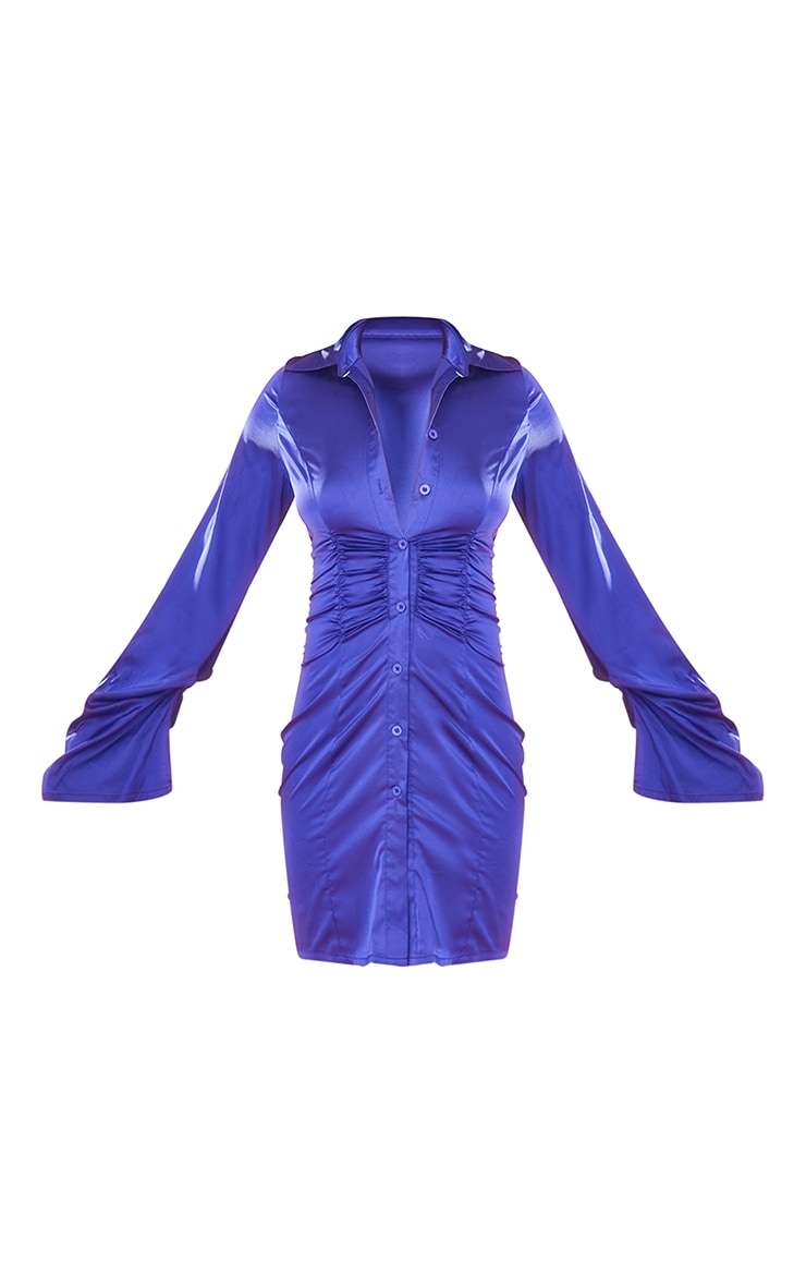 Purple Satin Waistband Flare Sleeve Shirt Dress Dresses PLT UAE - Main Image