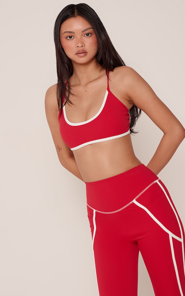 Red Sculpt Contrast Piping Sports Bra