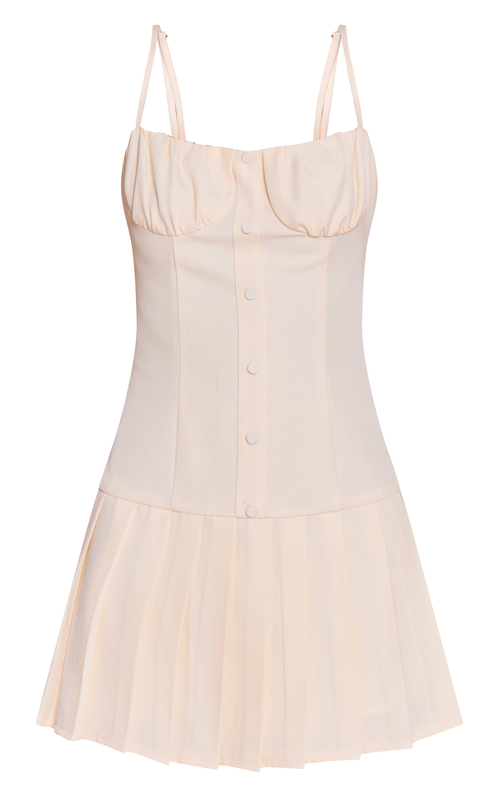 Butter Cream Woven Button Down Detail Pleated Shift Dress image 5