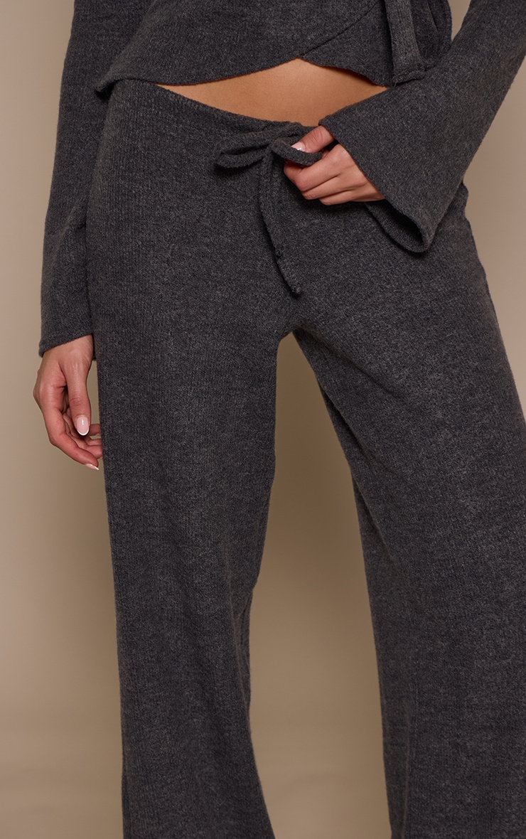Charcoal Grey Marl Ribbed Wide Leg Trousers image 4