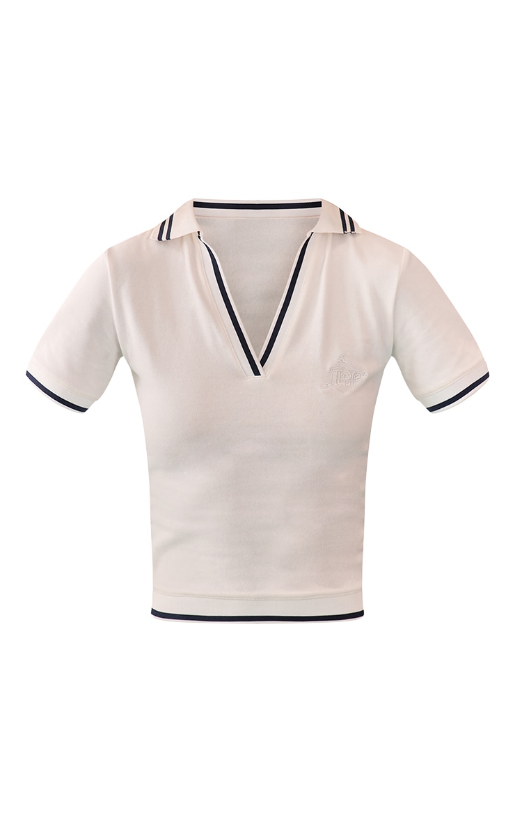 White Embroidered Collared Short Sleeve Top image 5